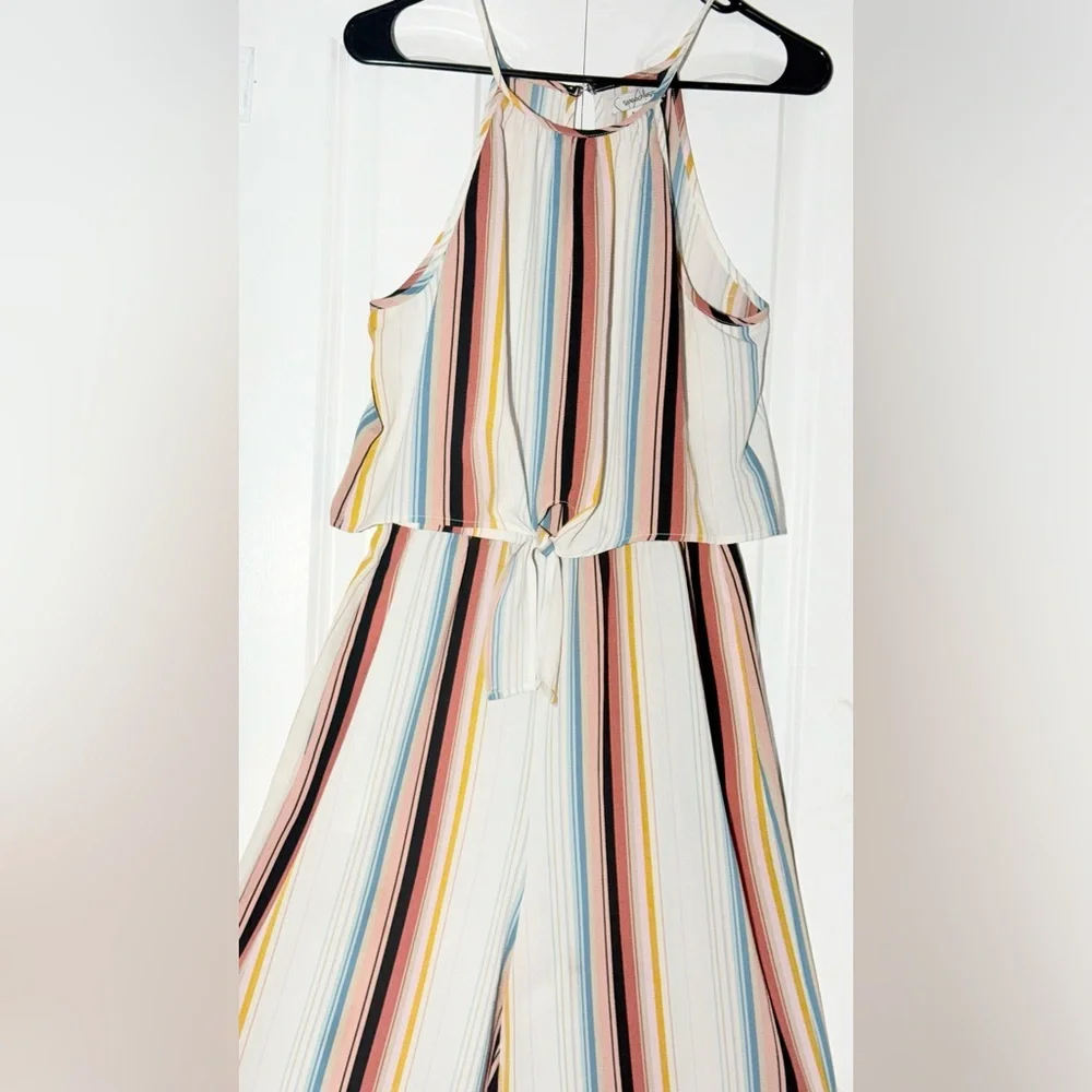Speechless Romper Jumpsuit Size M Striped Halter Tie Front Wide Leg Boho - Picture 4 of 8